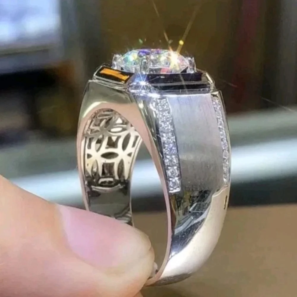 Men's Wedding Ring 14K White Gold Plated Round Cut Simulated Diamond sz8